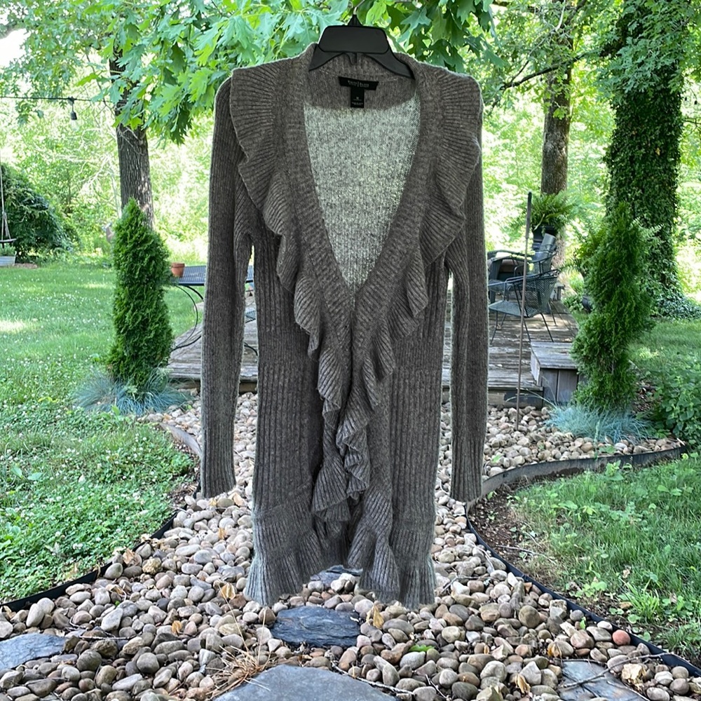 White House Black Market ruffle collar cardigan 5.24